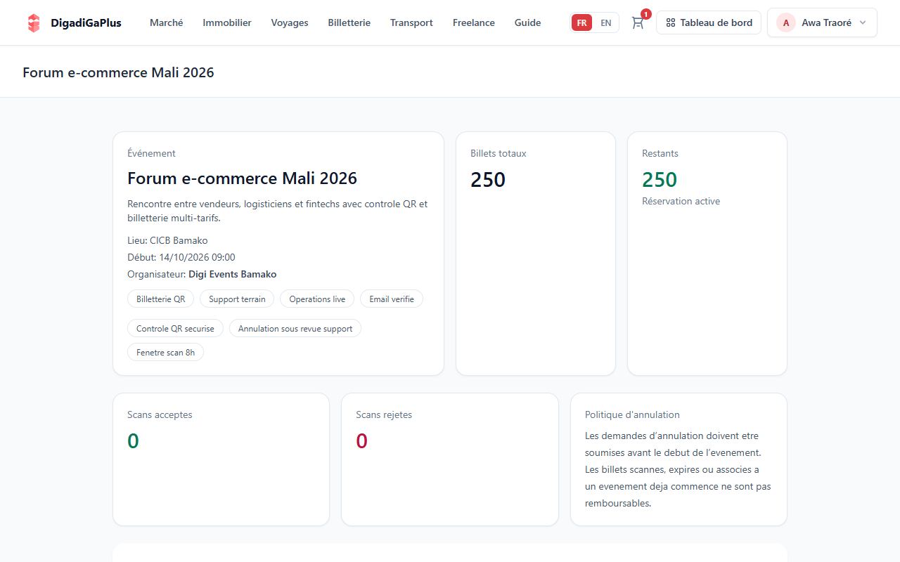Sélectionnez vos billets — capture d’écran DigadiGaPlus