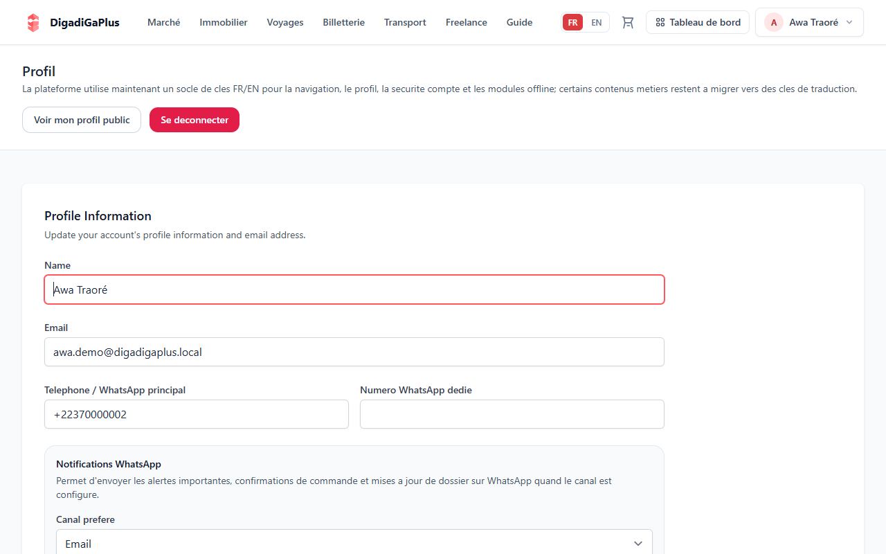 Complétez votre profil — capture d’écran DigadiGaPlus