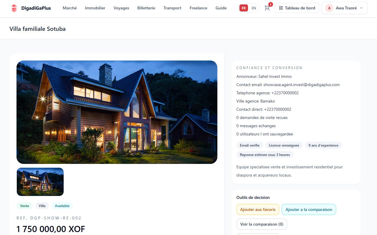 Demandez une visite ou faites une offre — capture d’écran DigadiGaPlus