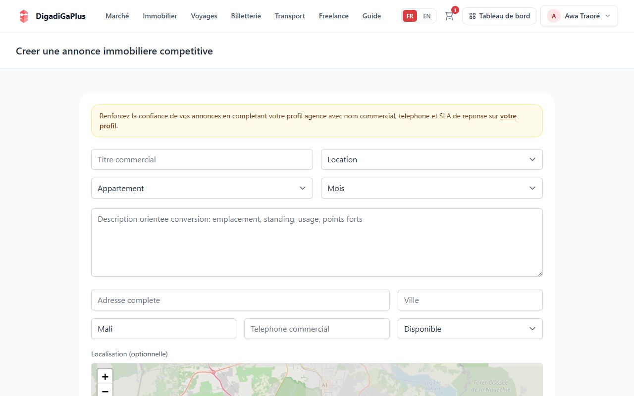 Créez une annonce — capture d’écran DigadiGaPlus
