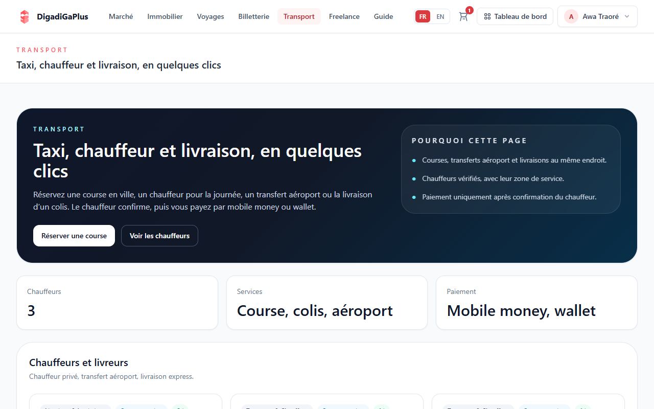 Découvrez les chauffeurs — capture d’écran DigadiGaPlus