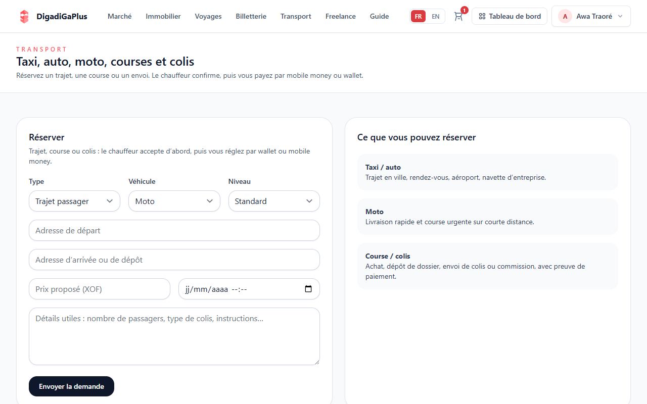 Faites votre demande — capture d’écran DigadiGaPlus