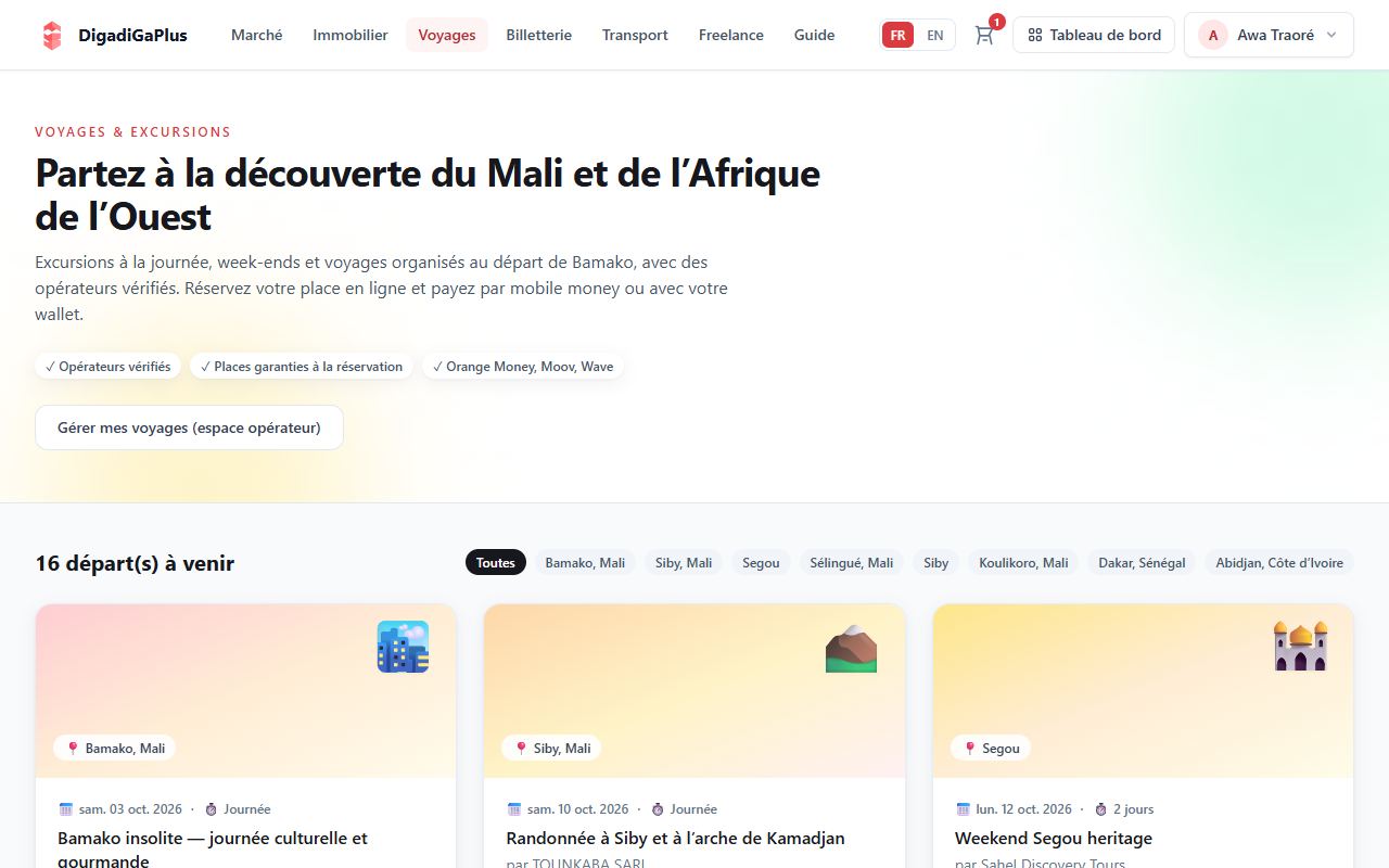 Choisissez votre voyage — capture d’écran DigadiGaPlus