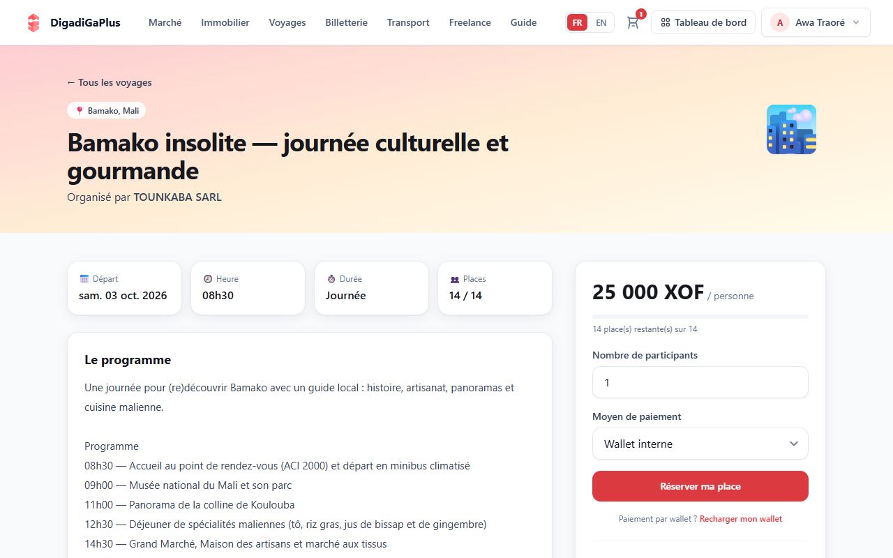 Lisez le programme et réservez — capture d’écran DigadiGaPlus